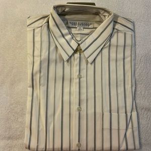 Perry Ellis, blue and grey on white striped shirt. Brand new